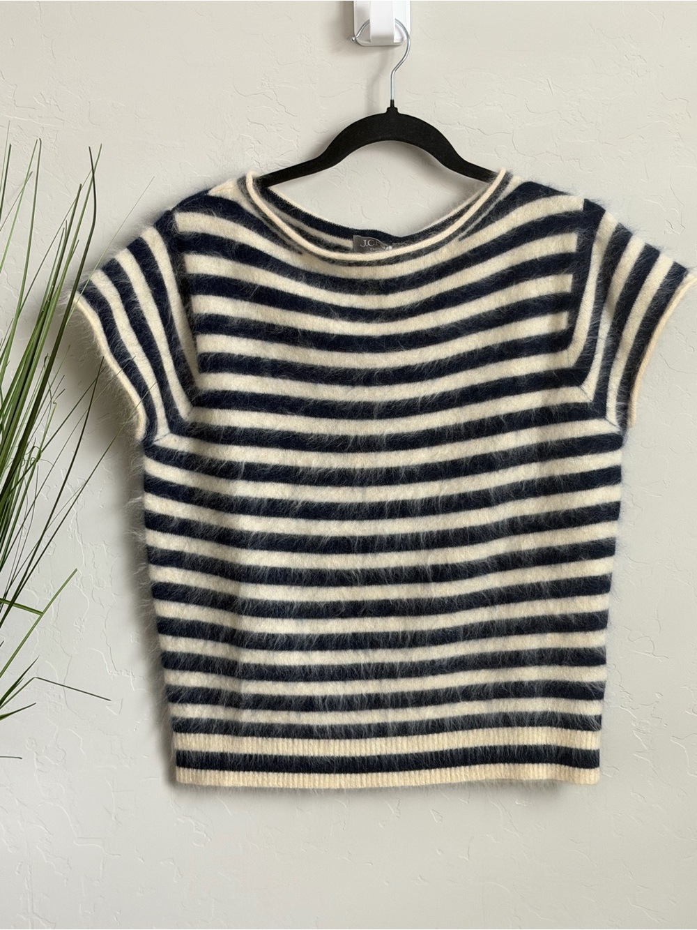 J.Crew Brushed Cashmere Breton Stripe Sweater Navy Cream XL